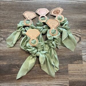 Bachelorette Green Tie The Knot Hair Scrunchies Set of 5 NWT